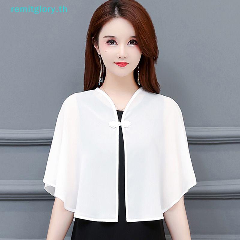 Remitglory ชีฟองสั้นสวมใส่ด้านนอกผ้าคลุมไหล่ผู้หญิงเสื้อผ้าดวงอาทิตย์ฤดูร้อนฤดูใบไม้ผลิป้องกันแสงแดดเสื้อคลุมลูกไม้บาง Jaet TH