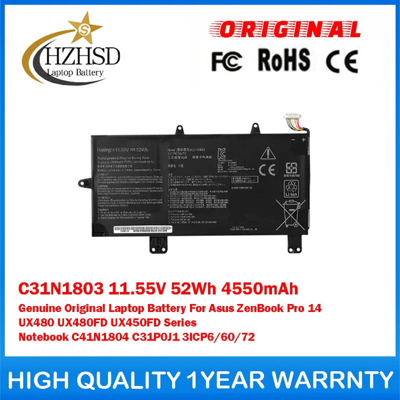 C31N1803 11.55V 52Wh 4550mAh แบตเตอรี่แล็ปท็อปของแท้สําหรับ Asus ZenBookPro14 UX480 UX480FD UX450FD 