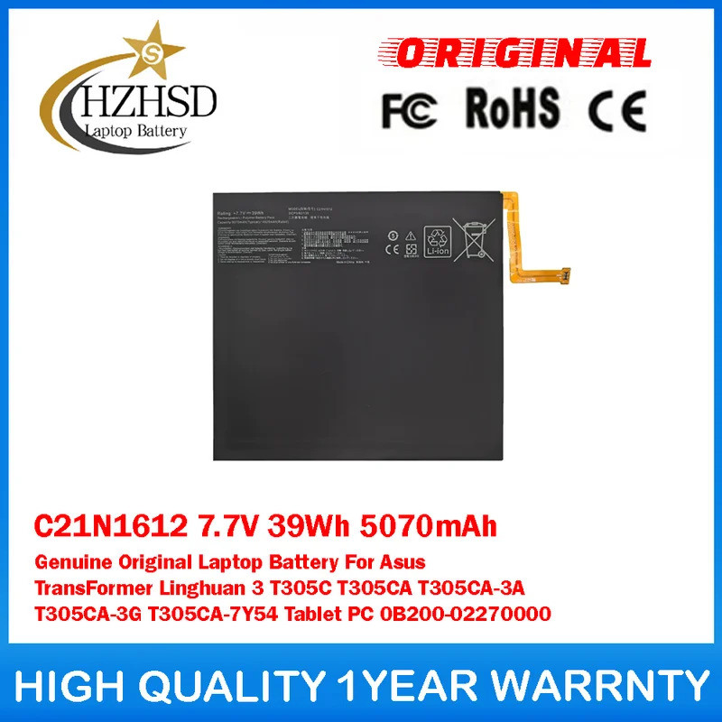 C21N1612 7.7V 39Wh 5070mAh ของแท้แบตเตอรี่แล็ปท็อปสําหรับ Asus TransFormer Linghuan 3 T305C T305CA-3