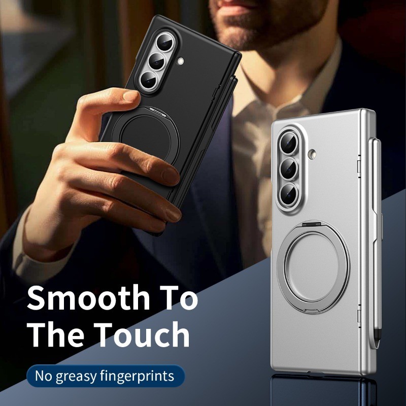 SAMSUNG สําหรับ ซัมซุง Z FOLD 7 5 ธุรกิจหรูหราที่มีช่องเสียบปากกาฟิล์มกระจกนิรภัยกรณีโทรศัพท์สําหรับ ซัมซุง z FOLD 8 Ultra 6 4 3ผู้ถือแม่เหล็กยืนกันกระแทกบานพับป้องกั