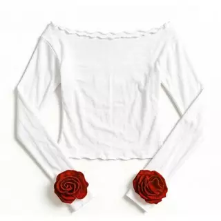 FENNI สินค้าพร้อมส่ง แนะนำซักมือ ห้ามซักโดนลายดอก เสื้อเปิดไหล่สไตล์หวาน เข้ารูปช่วงเอว แขนยาว ใส่เป็นชั้นในได้