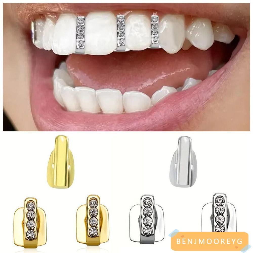 BENJMOOREYG 3 ชิ้น Hip Hop ฟัน Grillz, เงาเพทาย Hollow Grillz, Rhinestone ฟันเครื่องประดับผู้หญิงผู้
