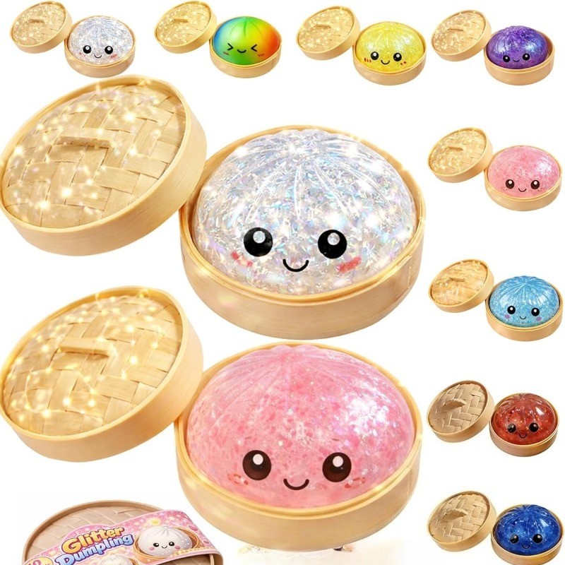 ขนาดใหญ่ Dumpling Stress Ball พร้อม Steamer สีสัน Squishy Bun Sensory ของเล่นเพื่อความวิตกกังวลบรรเทา, Squeeze Dough Ball สําหรับผู้ใหญ่และเด็ก