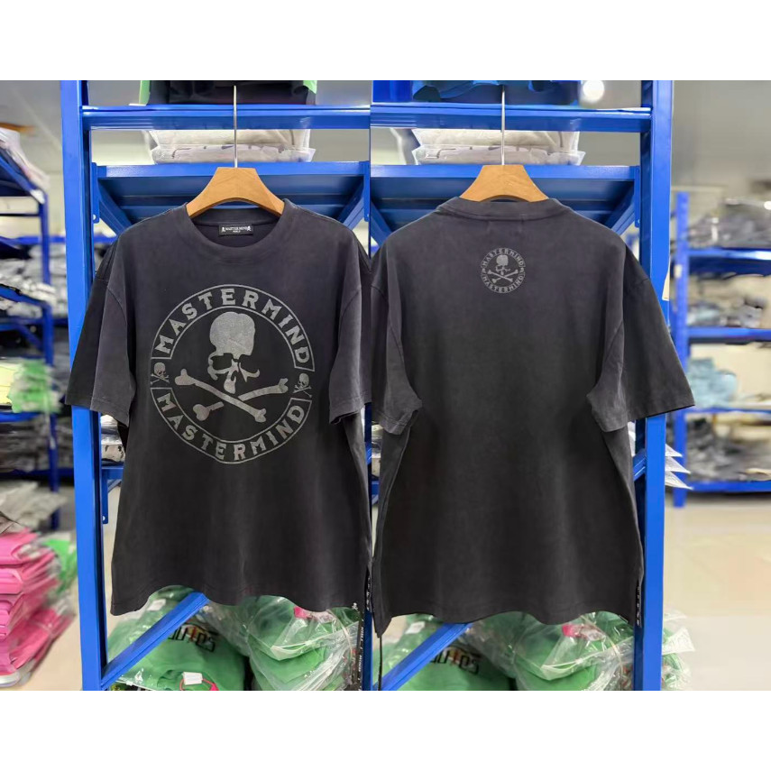ล้าง Distressed Skull พิมพ์เสื้อยืดแขนสั้นผู้ชายผู้หญิงสไตล์เดียวกันหลวมรอบคอ All-Match Casual Top เฉพาะ Street สไตล์ Da