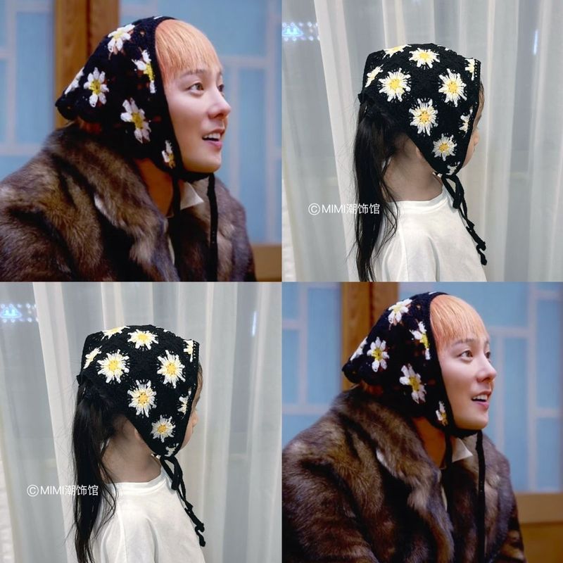 GD GD GD GD Dragon Daisy Headscarf Handmade โครเชต์สามเหลี่ยมผ้าพันคอ Concert สนับสนุนของขวัญแฟน Hea