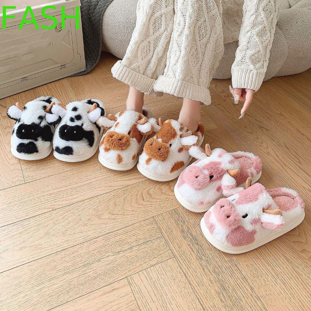 FASH รองเท้าแตะผู้หญิง ขนแกะปุย นุ่ม อบอุ่น ลื่น แฟชั่น Kawaii ฤดูหนาว สําหรับใส่ในบ้าน
