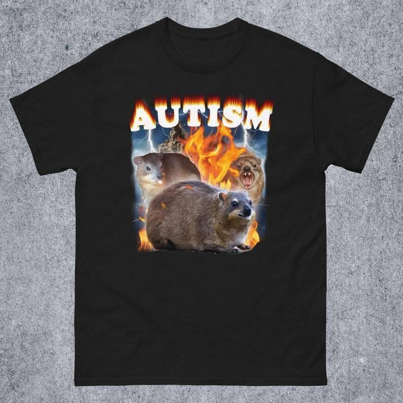 👕✨Unisex เสื้อยืดHyrax Meme - ออทิสติกตลก Unhinged Cringe Viral ของขวัญผู้ชายผู้หญิง
