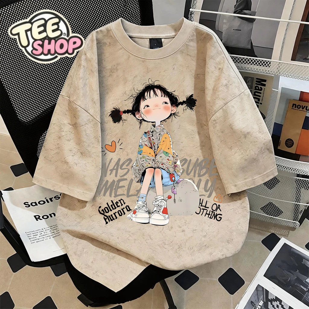 TEE·SHOP🍀เสื้อยืดฟอก เสื้อวินเทจ เสื้อยืด oversize ลาย 'GOLDEN GIRL' เกาหลี เท่ห์มาก พิมพ์ลาย ผ้านิ่มใส่สบาย S-3XL COD📦