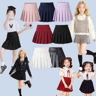 F กระโปรงเ ด็กอัดพลีท ทรงสั้น มีซับในกางเกง ลายพื้น เกรดคุณภ…