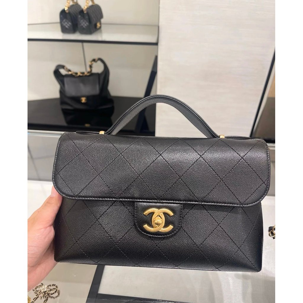 [นางฟ้าเก่า] CHANEL ยาย Chanel รุ่นที่กําหนดเอง 25K Caviar Mouth Cover Bag Rhombus Chain Bag Messeng