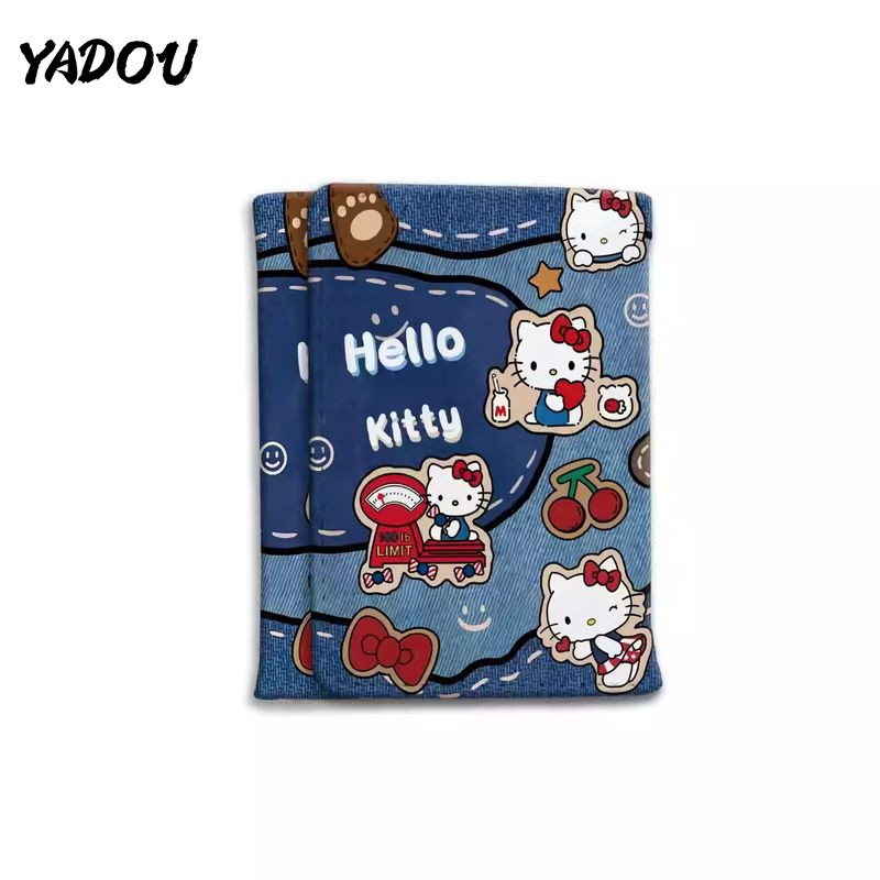 YADOU Kitty Denim กระเป๋าสตางค์สามพับ ลายการ์ตูนน่ารัก