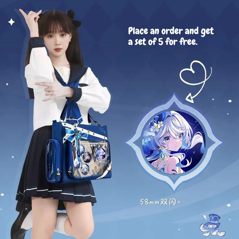 กระเป๋าเป้สะพายหลังธีม Furina จาก Genshin Impact ขนาดใหญ่สำหรับนักเรียนและคอสเพลย์