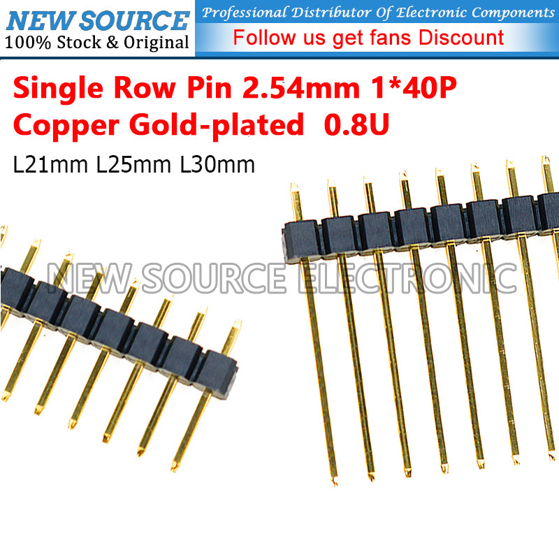 [5 ชิ้น] Single Row Pin Pitch 2.54 มม.1*40P ทองแดง Gold-plated 0.8U L21 มม.L25 มม.L30 มม.ตัวเชื่อมต่