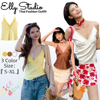 Elly พร้อมส่ง🦄เสื้อกล้ามคอวีลึก🦄ซาตินลูกไม้ดีไซน์บัลเล่ต์คอร…