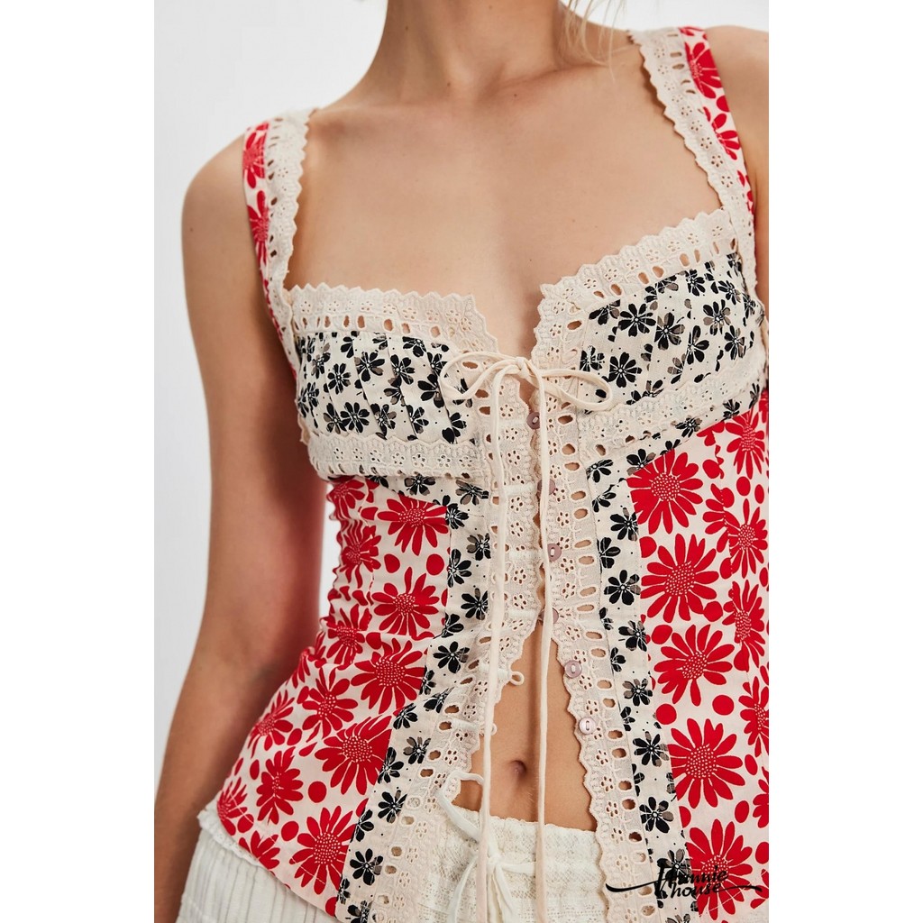 เสื้อกล้ามผูกเชือกพิมพ์ลายดอกไม้สำหรับผู้หญิง | HANIE House