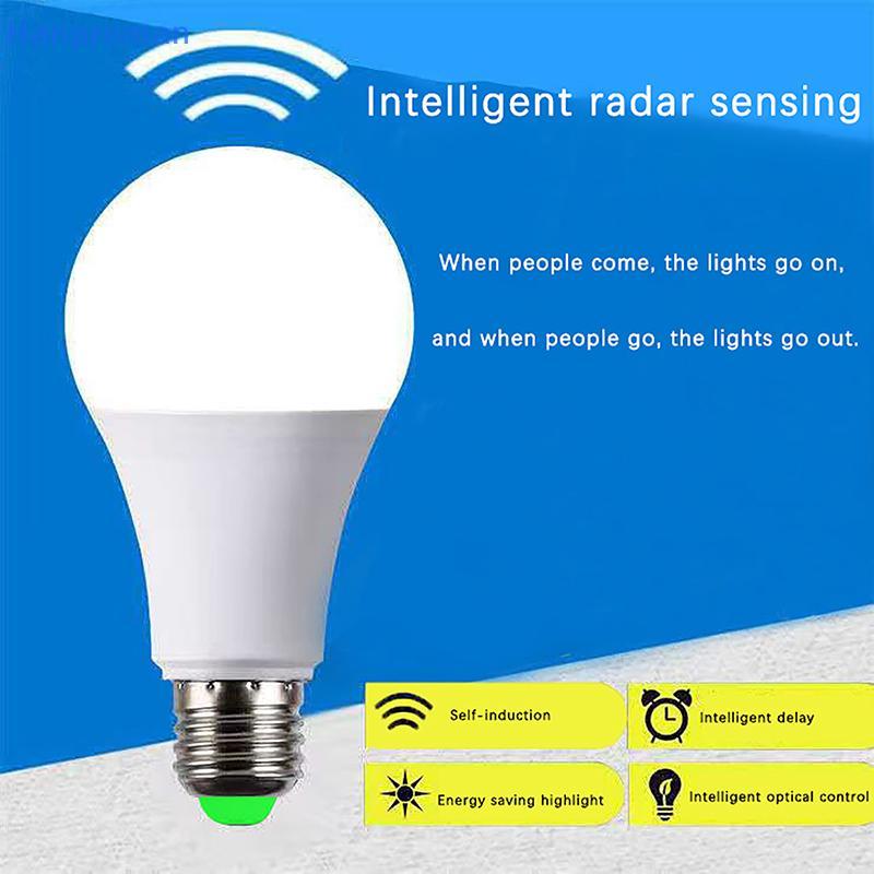 Hanproman> 220V E27 7W 9W 12W 18W โคมไฟ LED อัตโนมัติสมาร์ทหลอดไฟอินฟราเรดประหยัดพลังงาน illas บ้าน Porch ไมโครเวฟ Radar Motion Sensor Light well