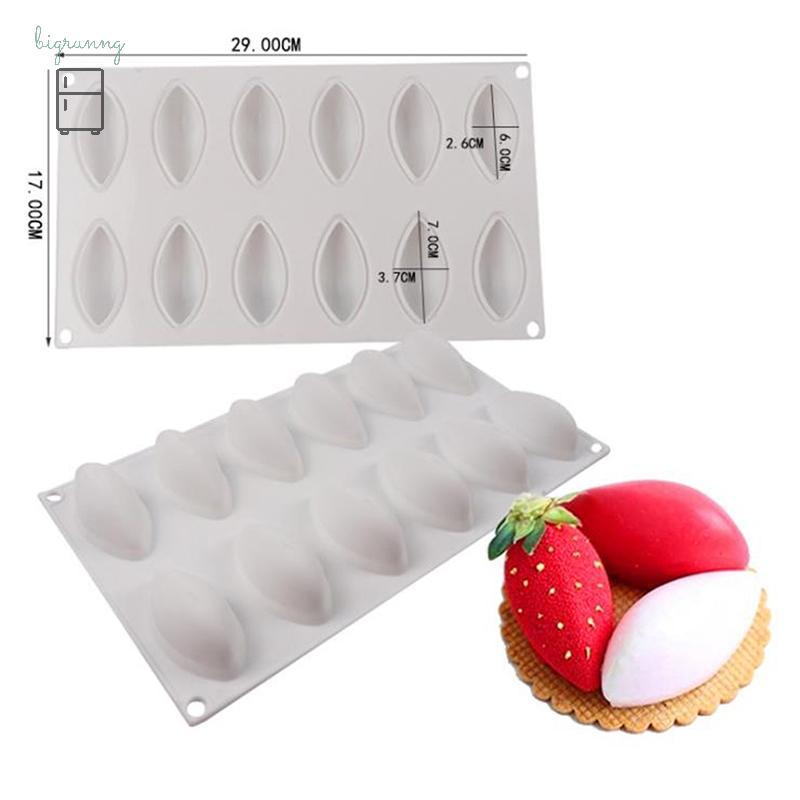 [BRN] 12 Cavity Silicone Cake Fondant Mold Form Quynelle Shaped Mould Mousse Cake Tool TH