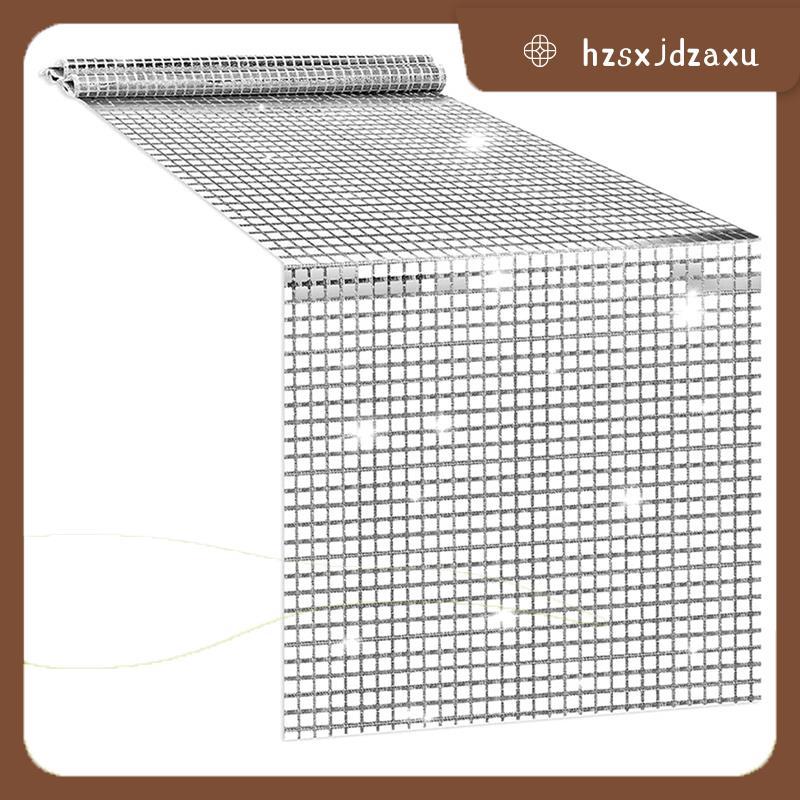 hzsxjdzaxuDisco Table Runner Silver Table Runner Glitter Sequin Runner สําหรับ 70s 80s Disco Theme T