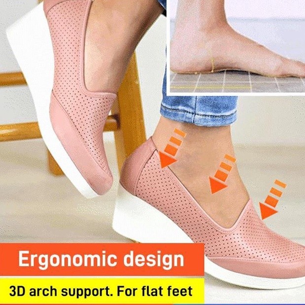 FB3 Simple Round toe slope Heel casual Shoes Hollow Breathable Wedge Heel Shoes