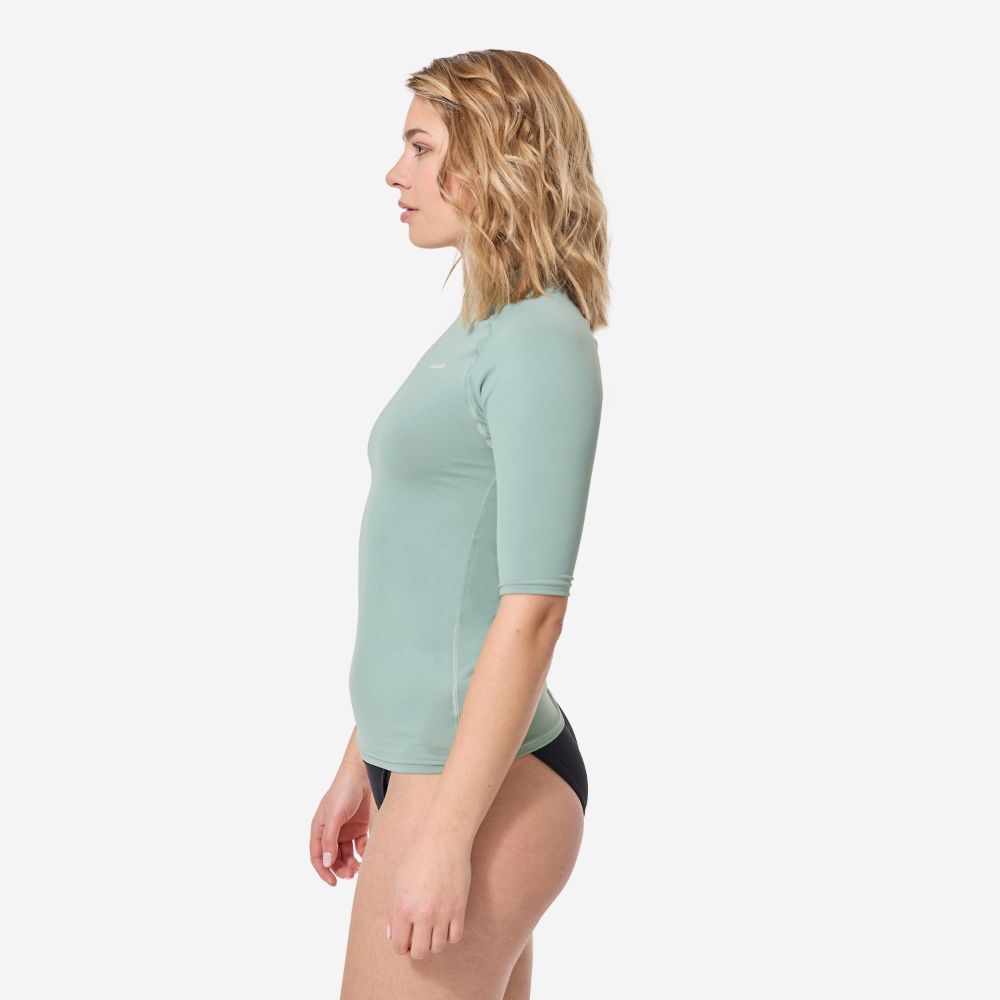 Decathlon Women’S Anti-Uv Short-Sleeve Surf Top T-Shirt เสื้อโต้คลื่นผู้หญิงแขนสั้นป้องกันรังสียูวี รุ่น 100 – Khaki