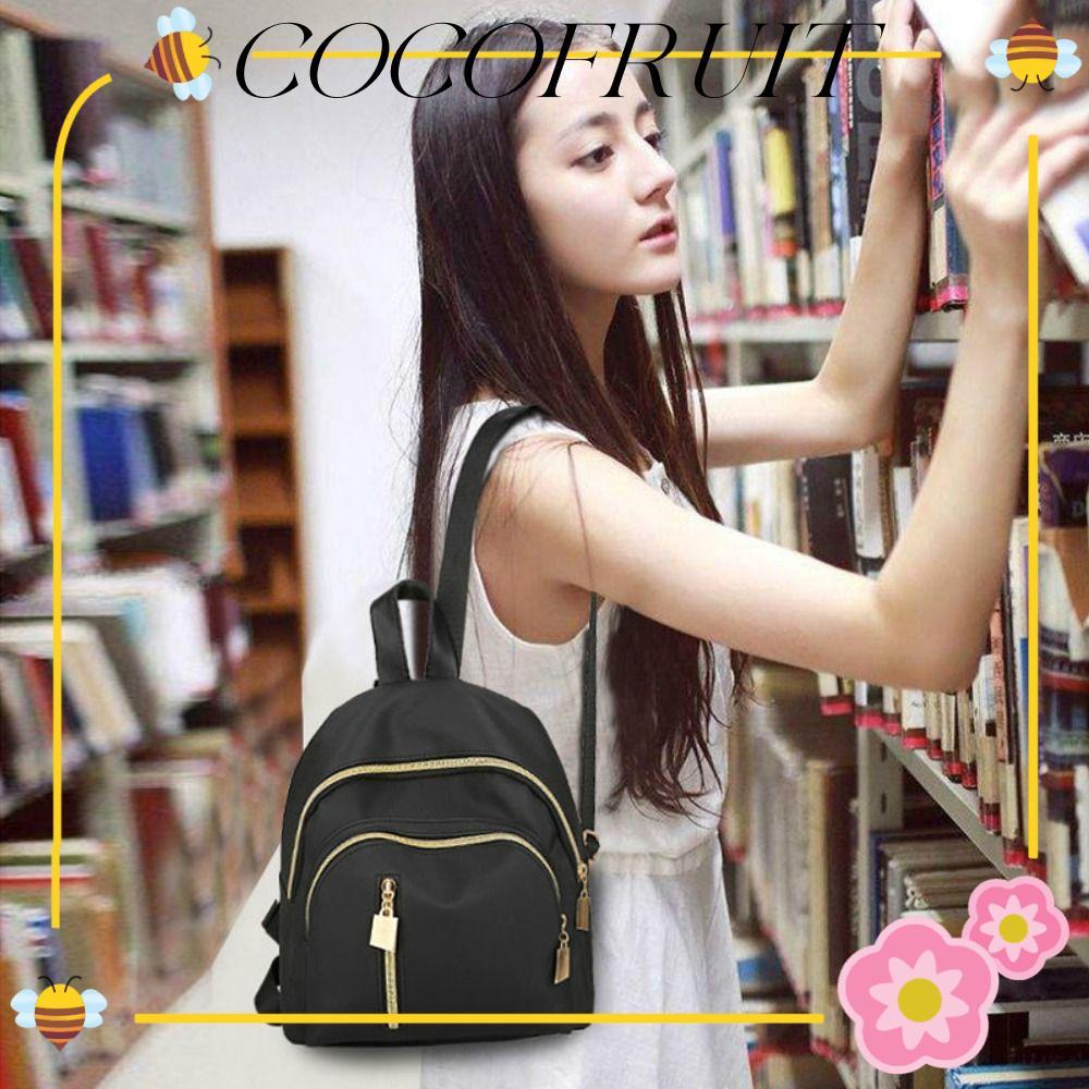 กระเป๋าเป้สะพายหลัง COCOFRUIT สำหรับผู้หญิงและนักเรียน ขนาดใหญ่ พกพาสะดวก สีดำหรูหรา