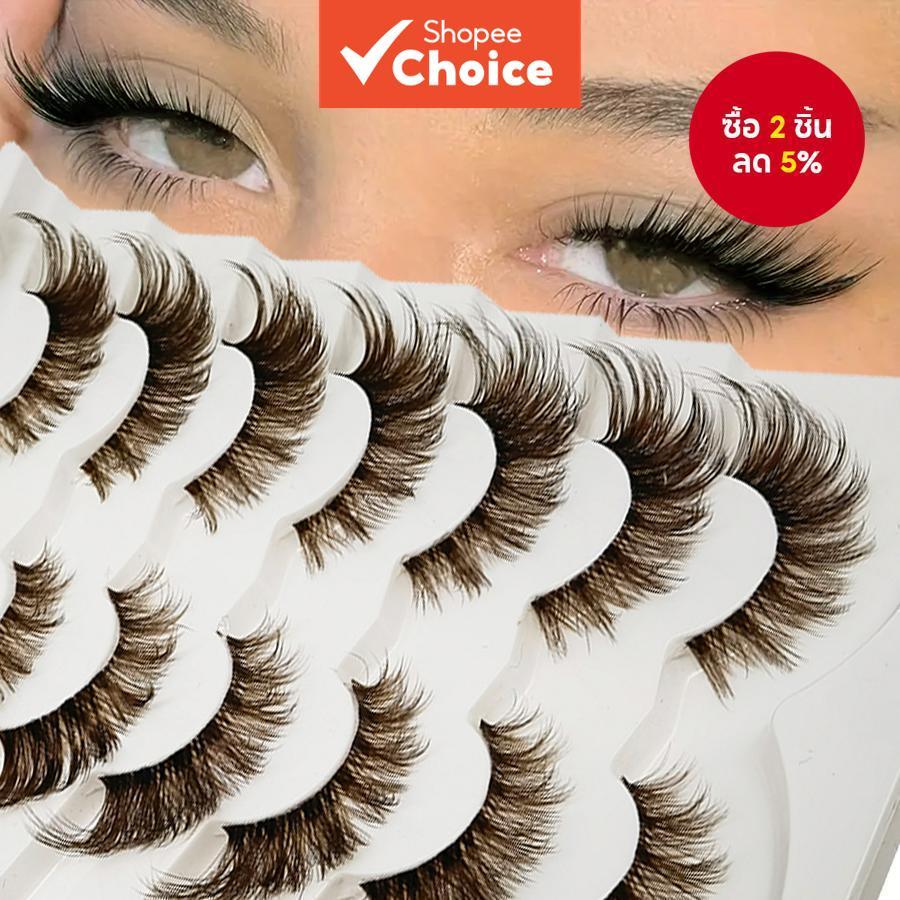 7 คู่ Mango Eye Brown Lashes, 8D Soft Curly Natural-Looking, Dramatic Extension สําหรับดวงตาประกาย