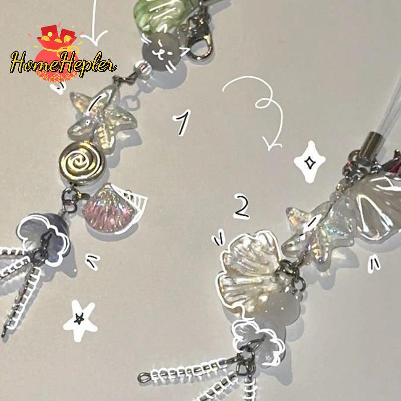 HomeHepler น่ารักโทรศัพท์ Charm สายคล้องฤดูร้อน Ocean สไตล์ Seashell Jelly Fish จี้ Key สายคล้องสาวผ