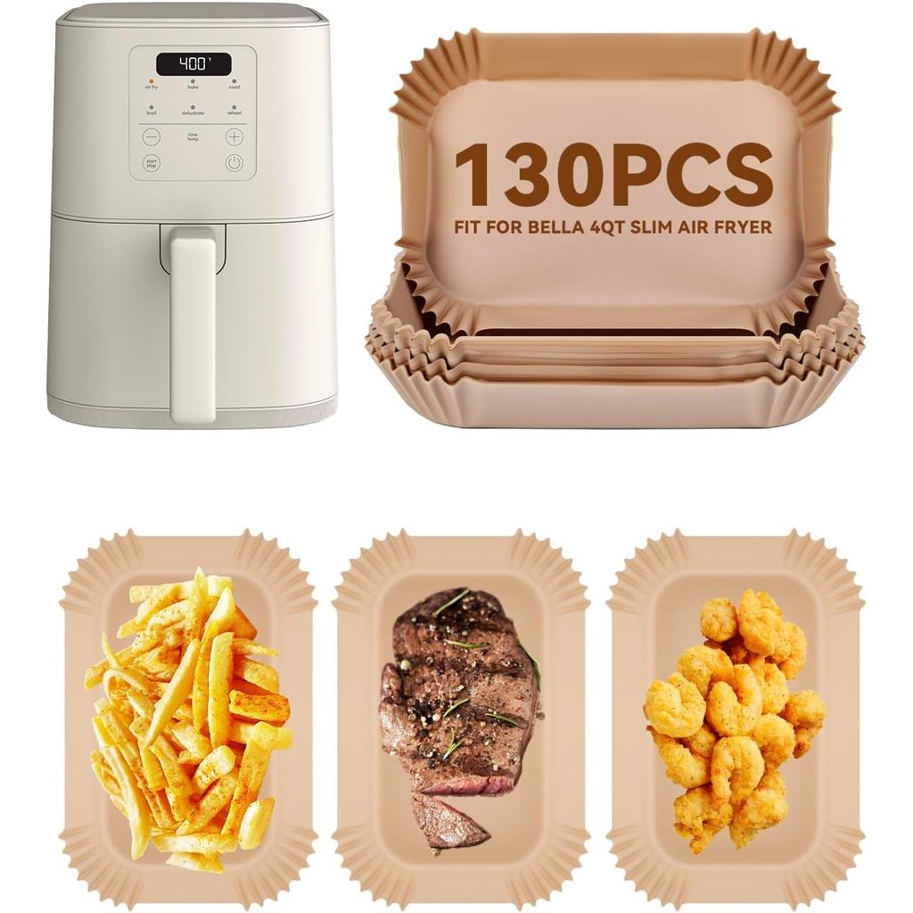 130PCs Air Fryer กระดาษสําหรับ bella 4Qt Slim Air Fryer (ความจุ 3.3lb),สี่เหลี่ยม Airfryer กระดาษกระ