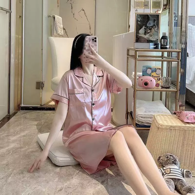2266-00 SBT ชุดนอนกระโปรงสีพื้น ชุดนอนผ้าซาติน แขน3ส่วน ผ้าเบาบางใส่สบาย สินค้าพร้อมส่ง