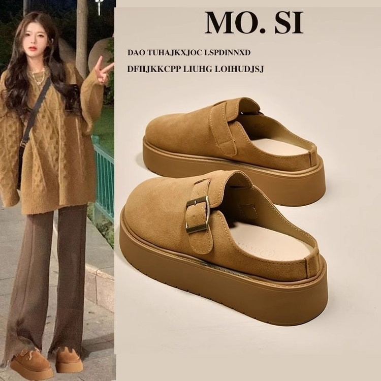 รองเท้าแตะสุภาพสตรีแพลตฟอร์มหนาSoled Birkenstockรองเท้าToe-Baotouครึ่งรองเท้าแตะสวมใส่ด้านนอกSlip-On