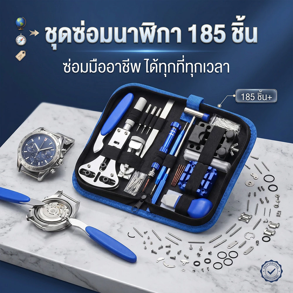 ชุดซ่อมนาฬิกา 185 ชิ้น มืออาชีพ ครบชุด สำหรับเปลี่ยนแบตเตอรี่ ถอดลิงก์ และถอดสปริงบาร์