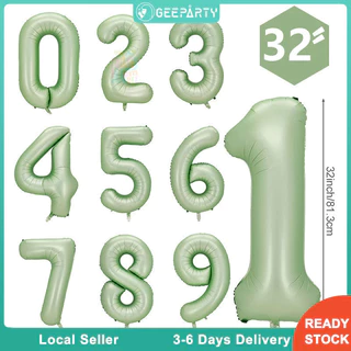 GeeParty บอลลูนฟอยล์ตัวเลข 32 นิ้ว สีเขียวมะกอก 0-9 สำหรับวันครบรอบ งานแต่งงาน วันเกิด ตกแต่งปาร์ตี้ สวยงาม สนุกสนาน