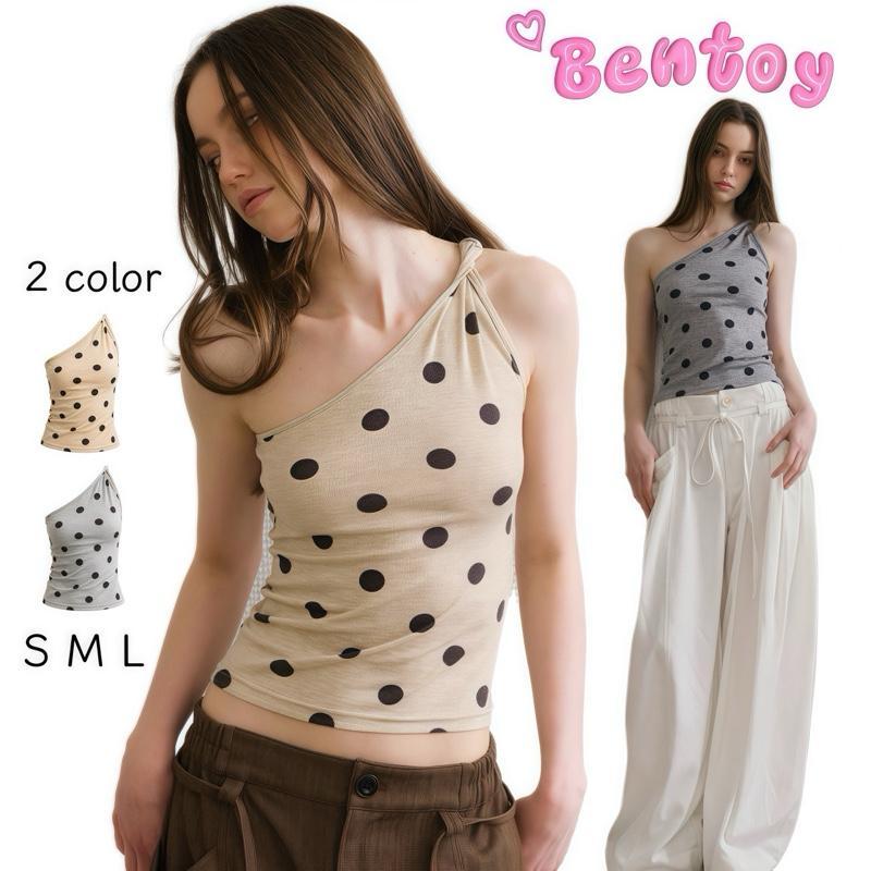 Bentoy Q2226 พร้อมส่ง เสื้อกล้ามไหล่เฉียง ผ้าฝ้ายลายจุด ผ้านิ่มใสสบาย มีไซส์ให้เลือกsml