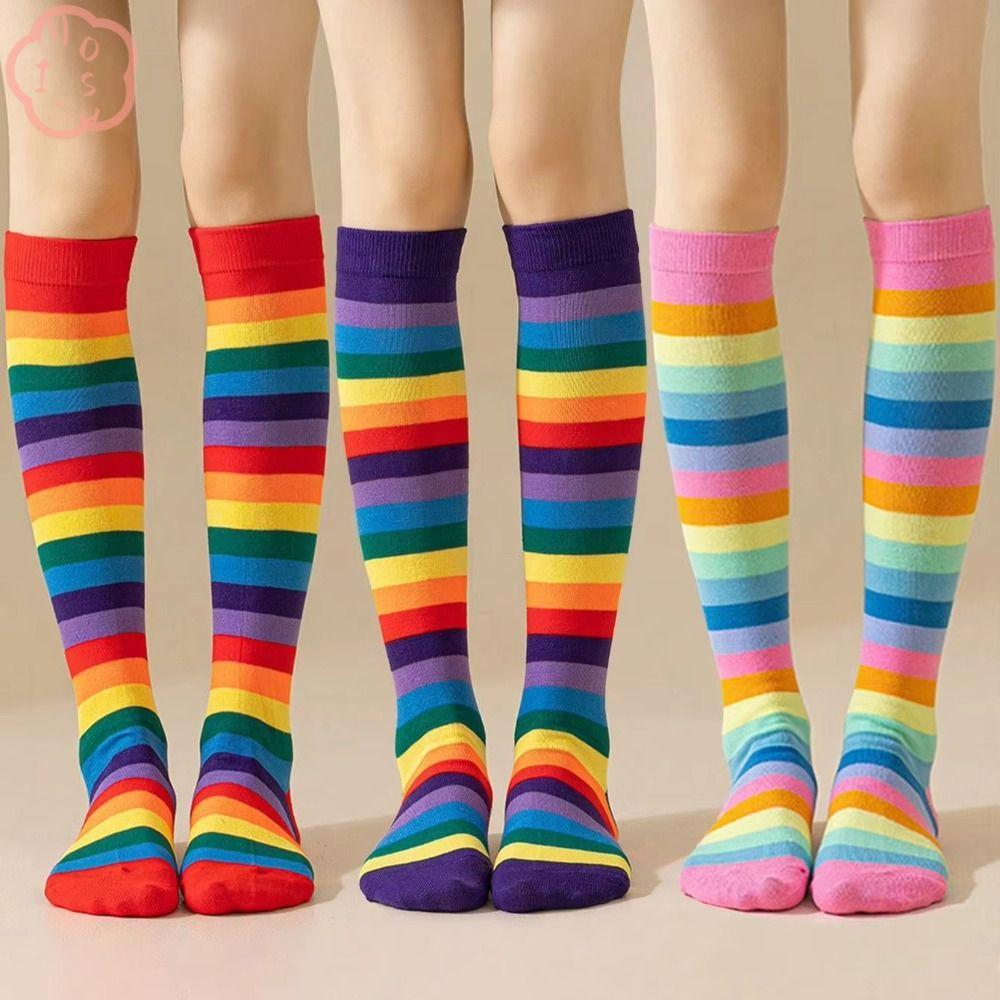 MIOSHOP ถุงน่องผู้หญิง,สายรุ้งสีถุงเท้าคอสเพลย์ระบายอากาศ,ตลกยืดหยุ่นคุณภาพสูงพรรคประสิทธิภาพสายรุ้งลายถุงเท้าสําหรับสาว