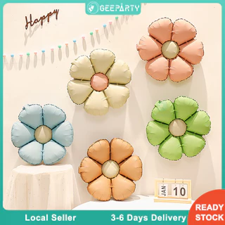 GeeParty ลูกโป่งฟอยล์รูปดอกเดซี่สไตล์เรโทร 5 ชิ้น สีครีมคาราเมล ชมพูบลัช ฟ้า ผิวด้าน สำหรับตกแต่งงานวันเกิดและงานแต่งงาน