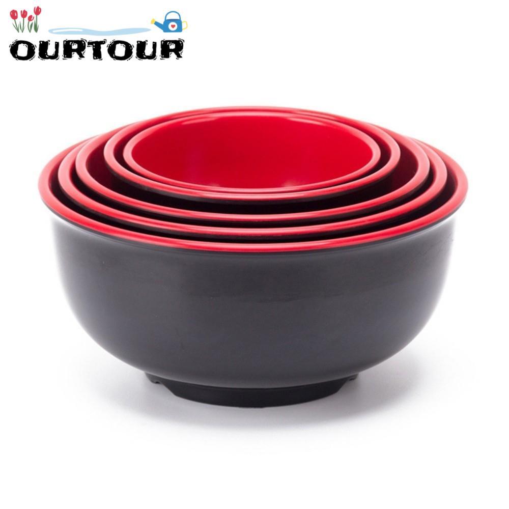 URTOUR ชามเมลามีน, ภาชนะบรรจุอาหารพอร์ซเลนเลียนแบบสีแดงสีดํา, ชามซุปดีไซน์ป้องกันการตกสไตล์ญี่ปุ่นที่ไม่แตกหักบนโต๊ะอาหาร