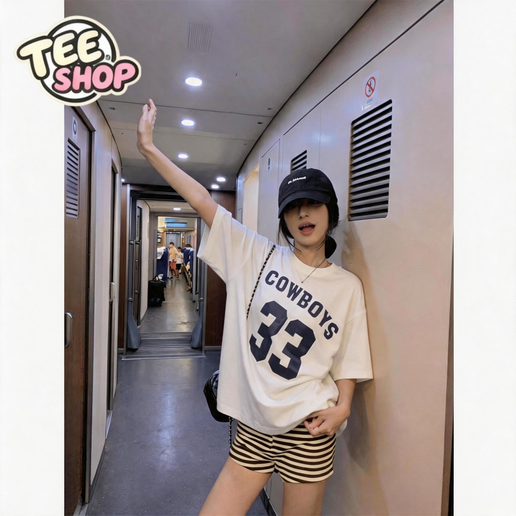 TEE·SHOP🍀เสื้อยืด oversize เสื้อเท่ๆ เกาหลี" COWBOYS 33"ไม่หดตัว เสื้อแฟชั่นใ เกาหลีสไตล์ พิมพ์ลาย ผ