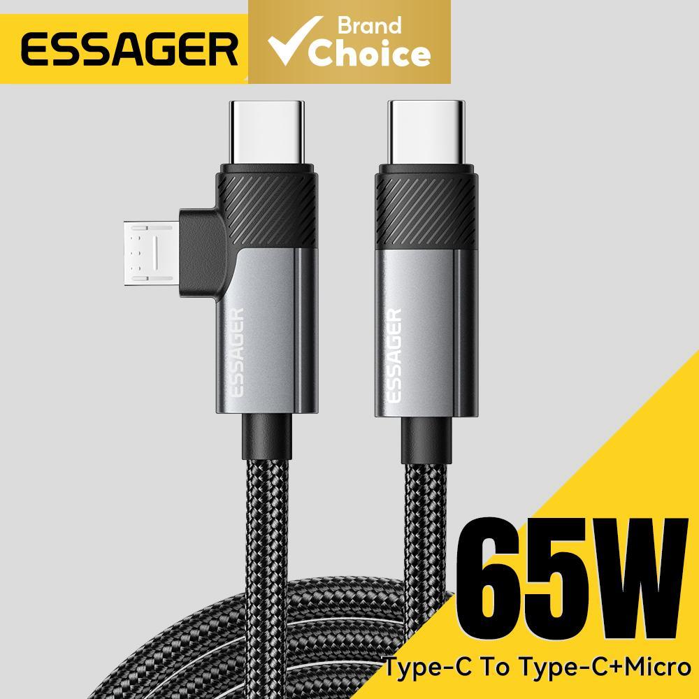 Essager สายชาร์จ USB A 2 in 1 มุม 90 องศา Type C/L ชาร์จเร็ว สําหรับ iPhone 16 15 Pro Max iPad Xiaomi Huawei