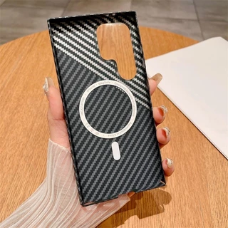 เปลือกแม่เหล็กคาร์บอนไฟเบอร์บาง S25 Ultra เข้ากันได้กับ Samsung Galaxy S22 S23 S24 S25 S26 Plus Ultra Note10 Plus 20Ultra A16 A55 A56 5G PC เปลือกแข็ง, เปลือกแม่เหล็กที่แข็งแกร่ง