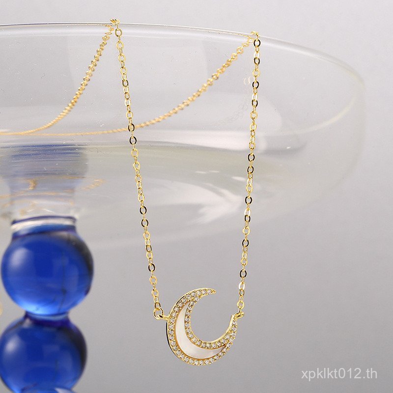 JN585 Clavicle Chain หรูหรา Deep Sea เงินสเตอร์ลิงสร้อยคอ Moon Temperament ธรรมชาติ s925 Mother-of-P