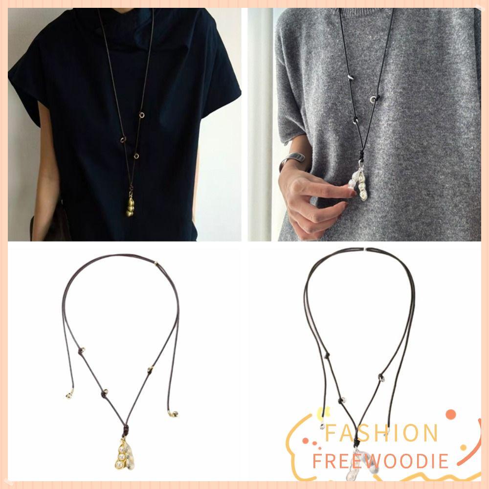 FREEWOODIE สร้อยคอ Pea Pod, สร้อยคอโลหะผสมโซ่ยาว, ของขวัญเครื่องประดับโซ่เชือกแฟชั่น