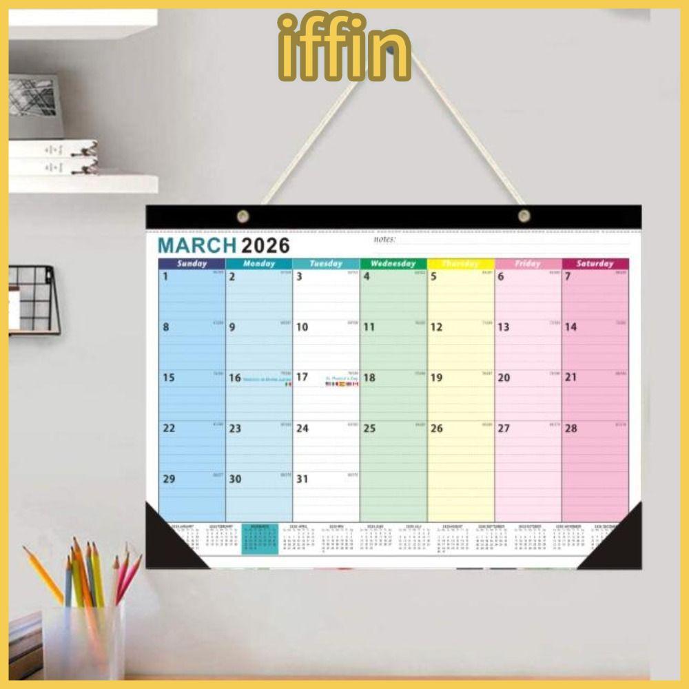 IFFIN 2026 ปฏิทินติดผนัง, ขนาดใหญ่ Format ปกกันน้ํารายเดือนปฏิทิน, Minimalist Daily Planer โปร่งใสเว
