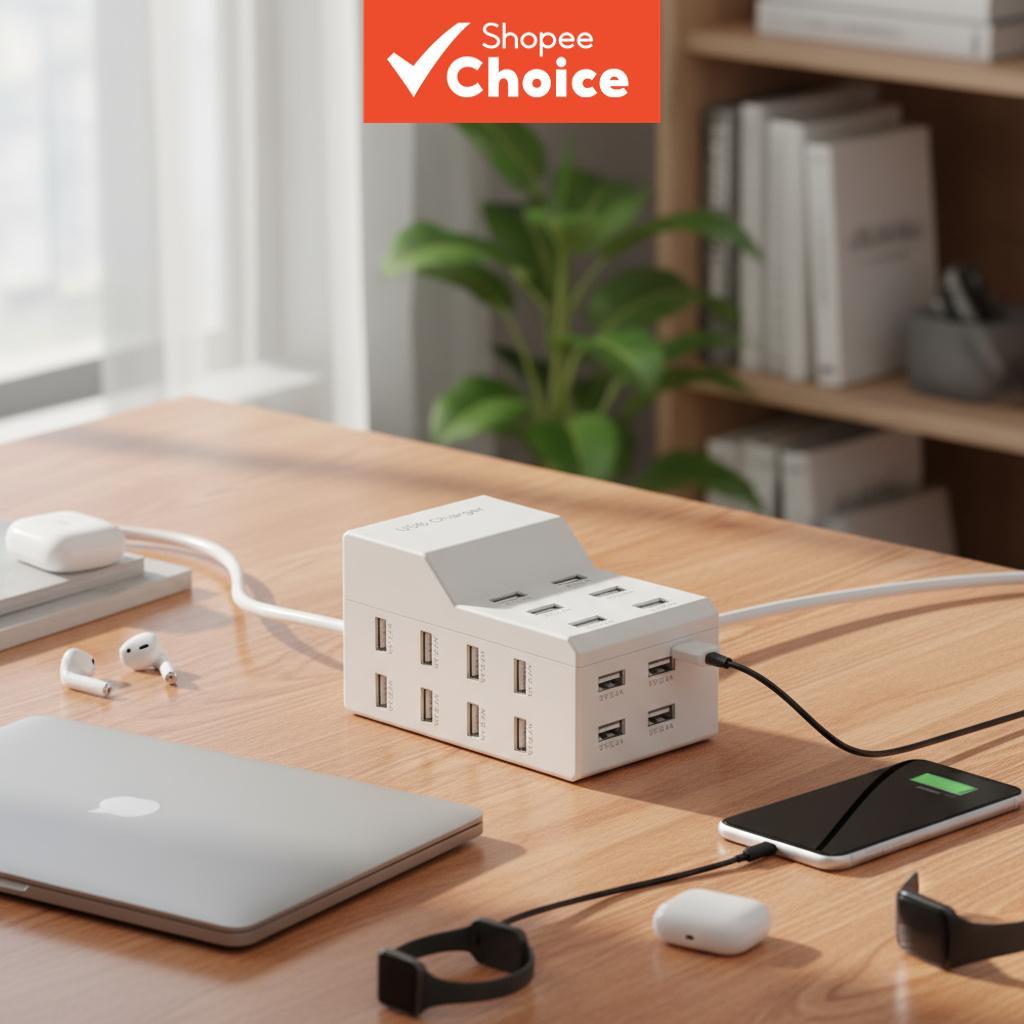 เครื่องชาร์จ USB 50W 10 พอร์ต 5V 2.4A สถานีชาร์จหลาย USB สําหรับ Android, iPhone, แท็บเล็ต, หูฟัง, ส