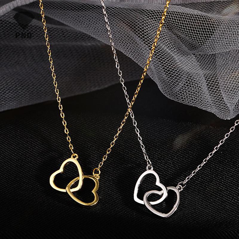 PND สร้อยคอหัวใจคู่สแตนเลส Hollow Heart จี้ Clavicle สร้อยคอ raoog