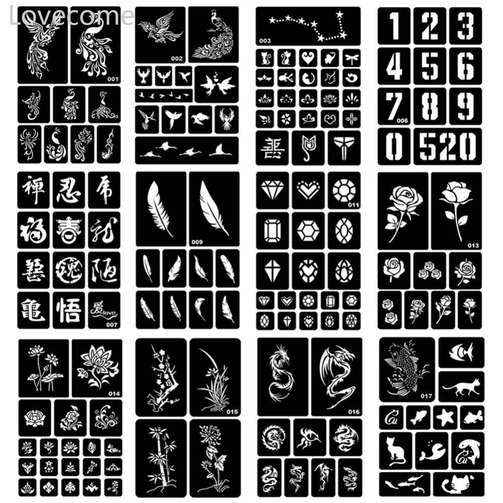 Lovecome 40 รูปแบบ Hollow Henna Tattoo Stencil Template ใหม่ Body Hand Art วางวาดชั่วคราว Tattoo Tem