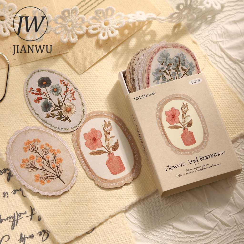 JIANWU Mijing Flower Collection Series Vintage Floral Landscape Material Collage Boxed Sticker Creative DIY Journal Stationery
