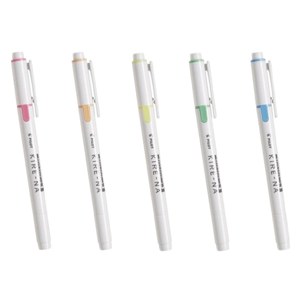 PILOT KIRE-NA Fluorescent Marker Set of 5 Colors [Basic] (Pink, Orange, Yellow, Green, Blue) KIRE-NA