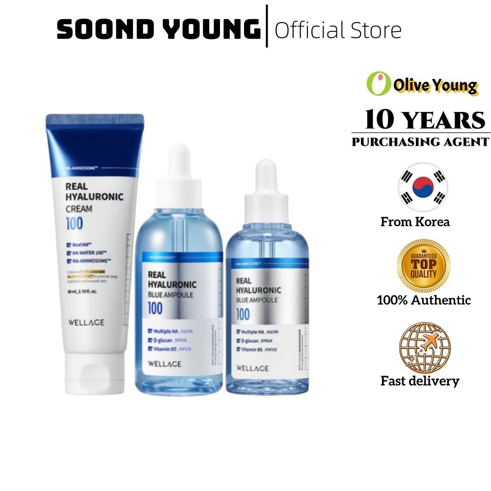 [WELLAGE] Real Hyaluronic 100 Cream (80ml)/Real Hyaluronic Blue 100ml/ Real Hyaluronic Blue Ampoule 