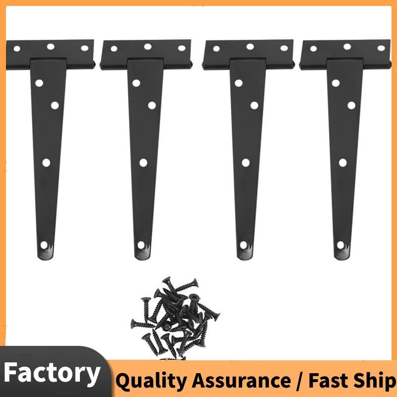 4 ชิ้น 6 นิ้วบานพับประตูสําหรับงานหนัก T-Strap Tee Shed บานพับบานพับประตูสําหรับบานพับประตูไม้ (สีดํ