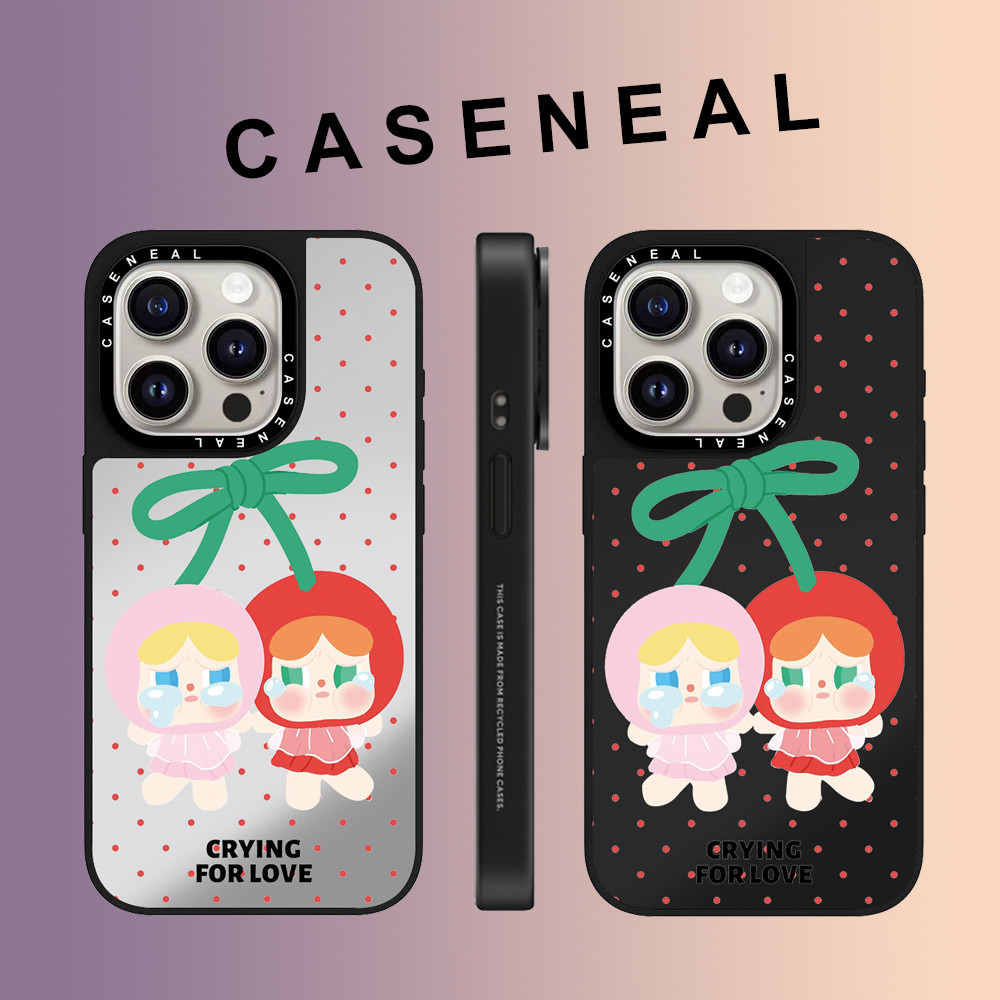 CASENEAL การ์ตูน Cry Baby Cherry mirror face เคสโทรศัพท์โปร่งใสสําหรับ iPhone 17 Pro Max 16 ProMax 15Pro 14 Plus 13 12 11 โทรศัพท์กันกระแทกขอบนุ่มฮาร์ดป้องกันกรณี